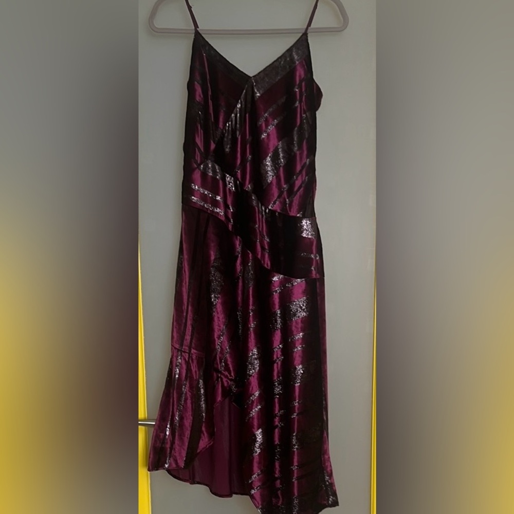 Asymmetrical Parker Burgundy Velvet and Black Slip Dress with Spaghetti Straps